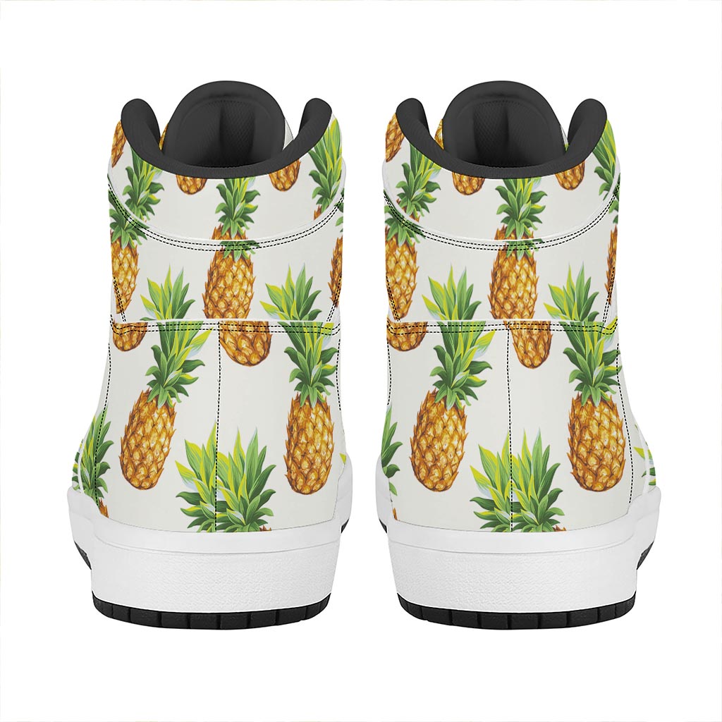 White Pineapple Pattern Print High Top Leather Sneakers