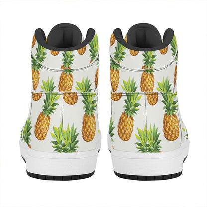 White Pineapple Pattern Print High Top Leather Sneakers