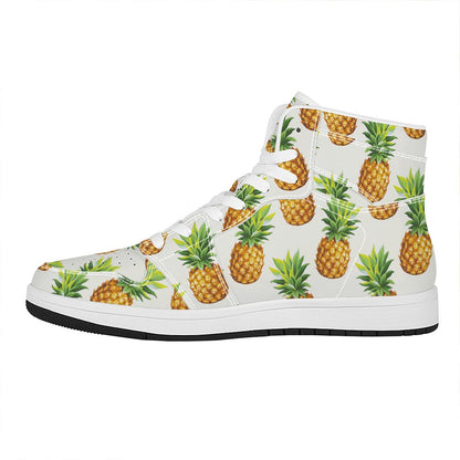 White Pineapple Pattern Print High Top Leather Sneakers