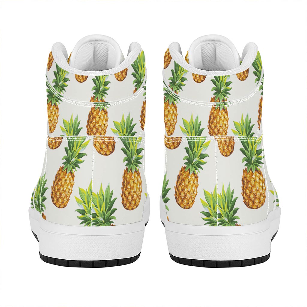 White Pineapple Pattern Print High Top Leather Sneakers