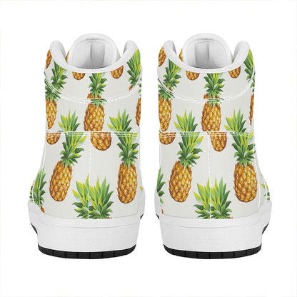 White Pineapple Pattern Print High Top Leather Sneakers