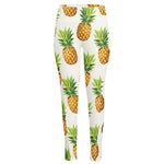 White Pineapple Pattern Print High-Waisted Pocket Leggings