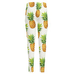White Pineapple Pattern Print High-Waisted Pocket Leggings