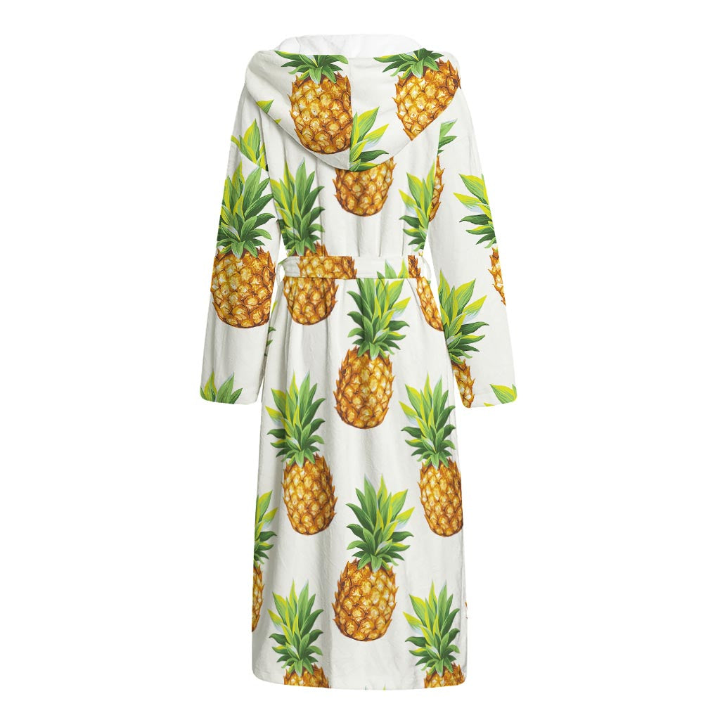 White Pineapple Pattern Print Hooded Bathrobe