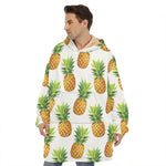White Pineapple Pattern Print Hoodie Blanket