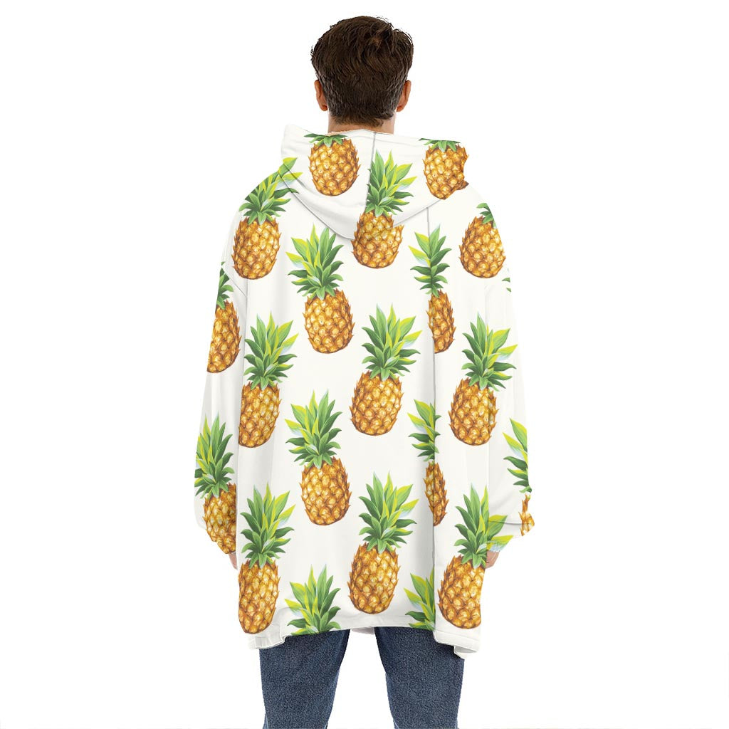 White Pineapple Pattern Print Hoodie Blanket