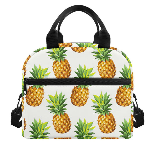 White Pineapple Pattern Print Insulated Lunch Bag