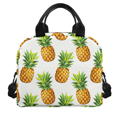 White Pineapple Pattern Print Insulated Lunch Bag