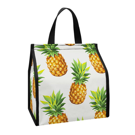 White Pineapple Pattern Print Insulated Lunch Tote