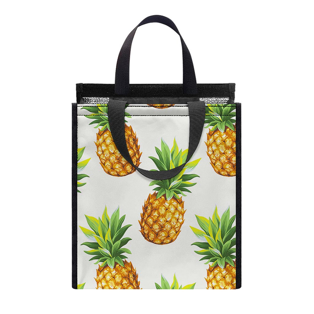 White Pineapple Pattern Print Insulated Lunch Tote
