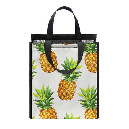White Pineapple Pattern Print Insulated Lunch Tote
