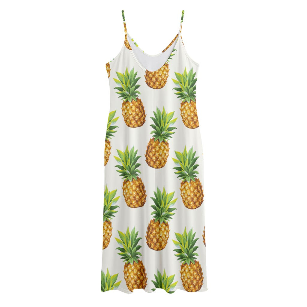 White Pineapple Pattern Print Jersey Midi Cami Dress