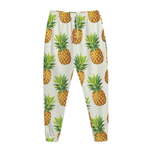 White Pineapple Pattern Print Jogger Pants