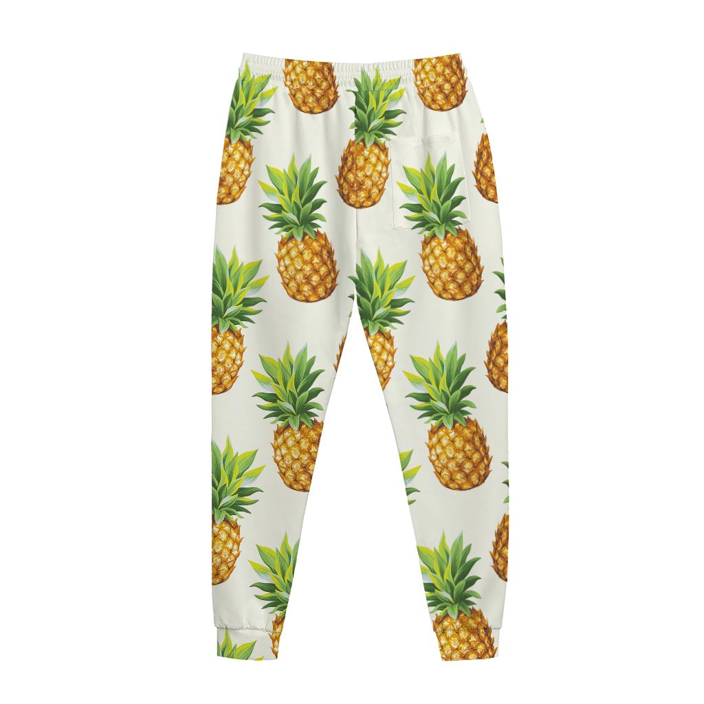 White Pineapple Pattern Print Jogger Pants