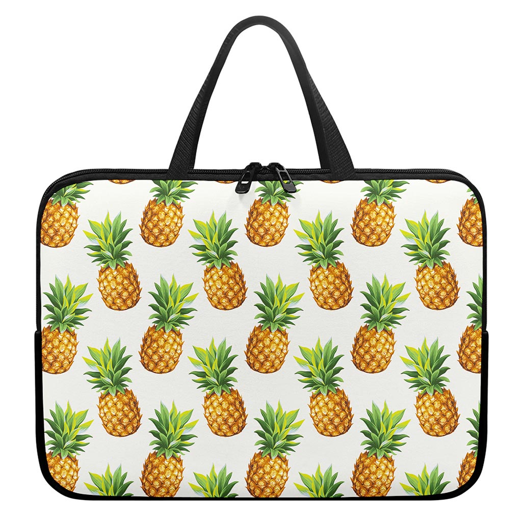 White Pineapple Pattern Print Laptop Sleeve With Handle