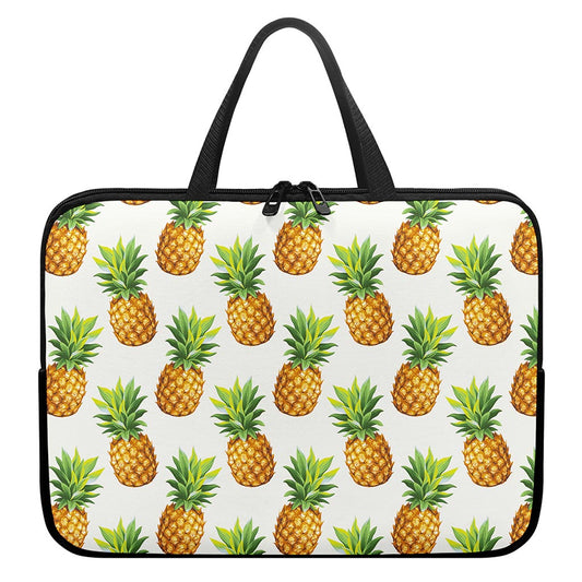 White Pineapple Pattern Print Laptop Sleeve With Handle