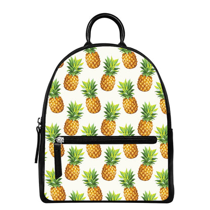 White Pineapple Pattern Print Leather Backpack