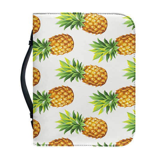 White Pineapple Pattern Print Leather Bible Cover