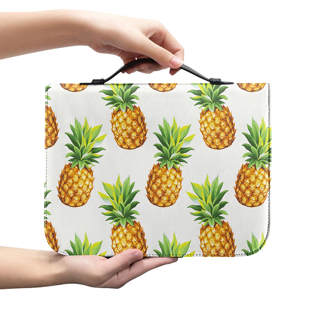 White Pineapple Pattern Print Leather Bible Cover