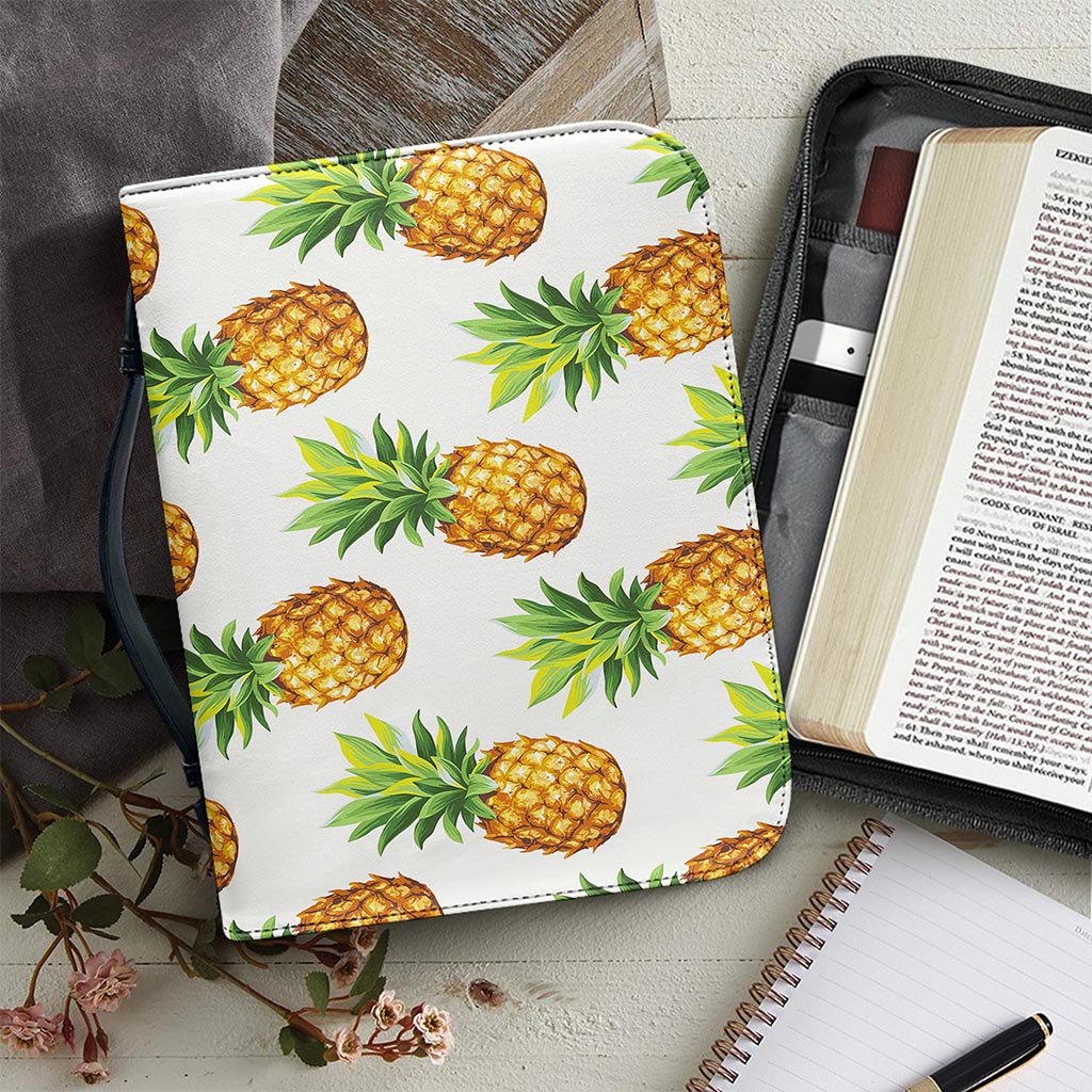White Pineapple Pattern Print Leather Bible Cover