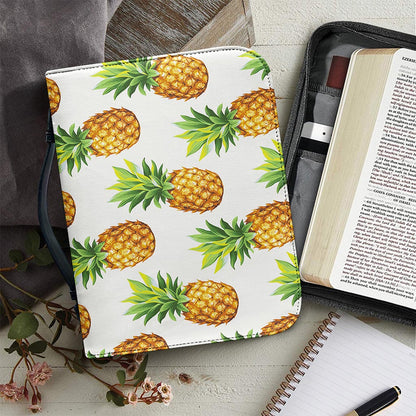 White Pineapple Pattern Print Leather Bible Cover