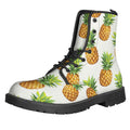 White Pineapple Pattern Print Lace-Up Boots