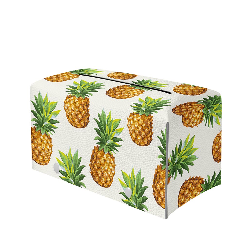 White Pineapple Pattern Print Leather Tissue Box Cover