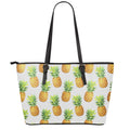 White Pineapple Pattern Print Leather Tote Bag With Zipper