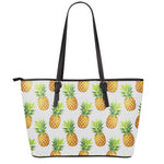 White Pineapple Pattern Print Leather Tote Bag