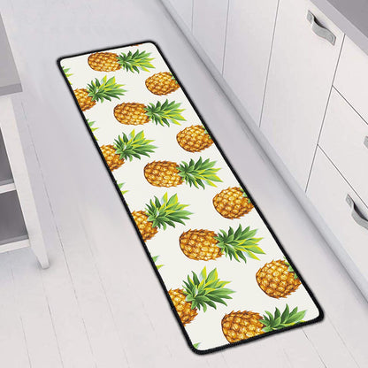 White Pineapple Pattern Print Long Kitchen Mat