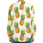 White Pineapple Pattern Print Long Sleeve Baseball Jersey