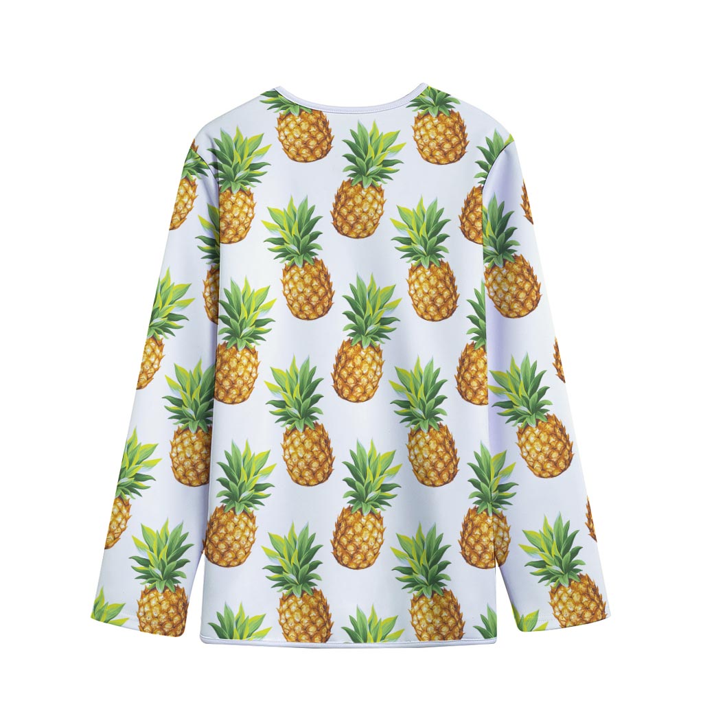 White Pineapple Pattern Print Long Sleeve Short Coat