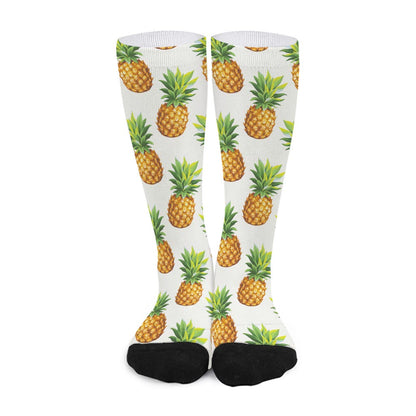 White Pineapple Pattern Print Long Socks