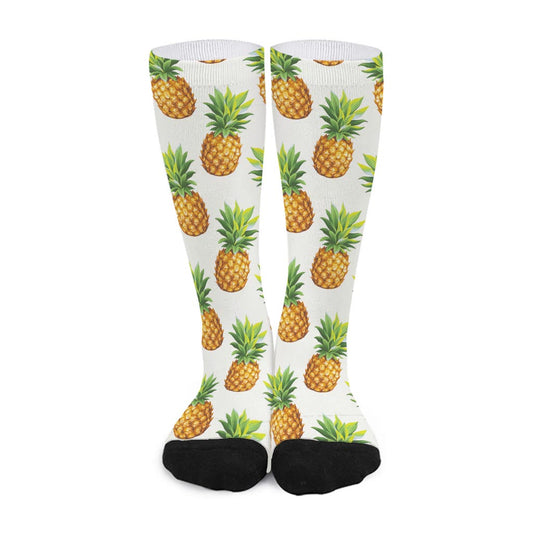 White Pineapple Pattern Print Long Socks