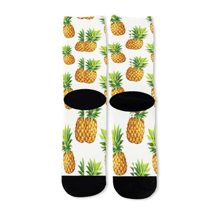 White Pineapple Pattern Print Long Socks