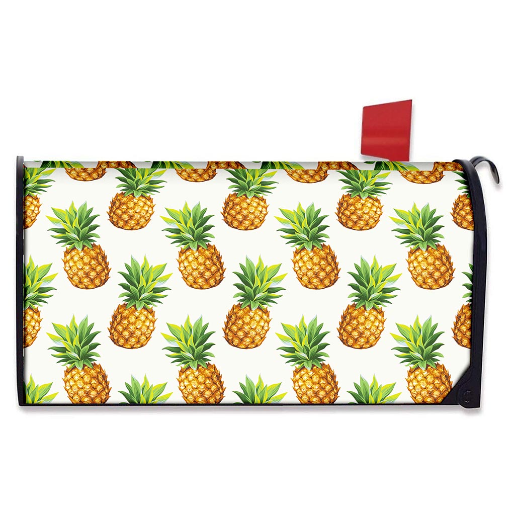 White Pineapple Pattern Print Mailbox Cover