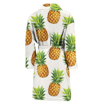 White Pineapple Pattern Print Men's Bathrobe