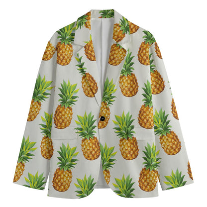 White Pineapple Pattern Print Men's Blazer