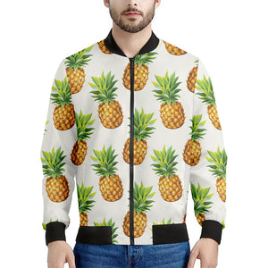 White Pineapple Pattern Print Men's Bomber Jacket