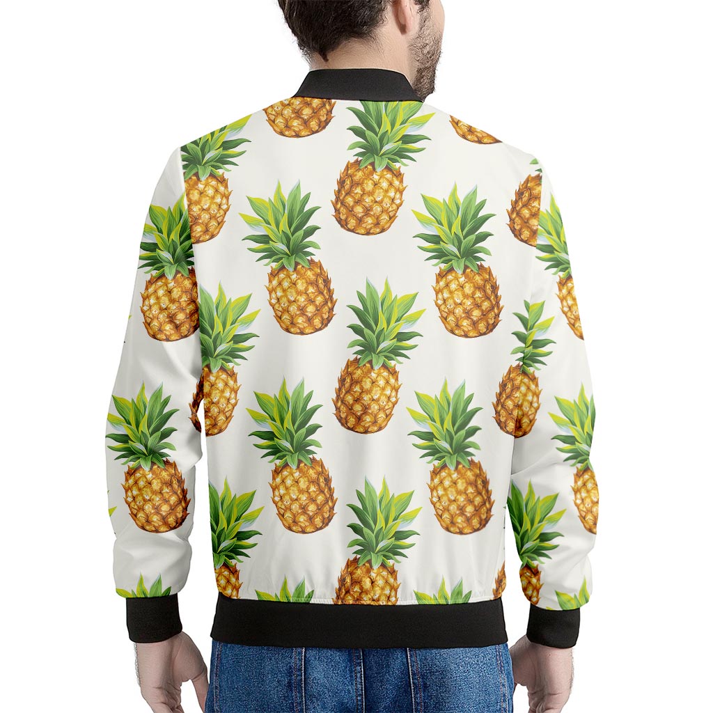 White Pineapple Pattern Print Men's Bomber Jacket