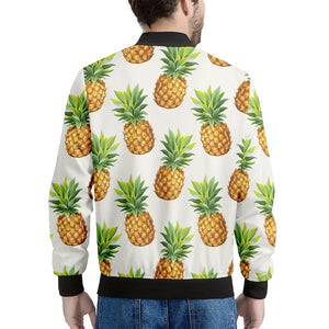 White Pineapple Pattern Print Men's Bomber Jacket