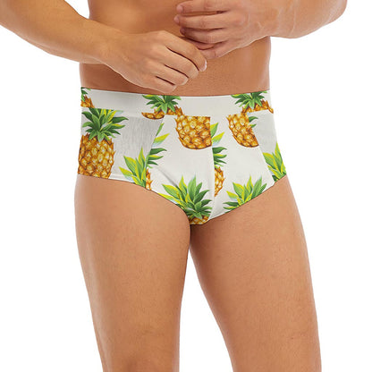 White Pineapple Pattern Print Men's Briefs