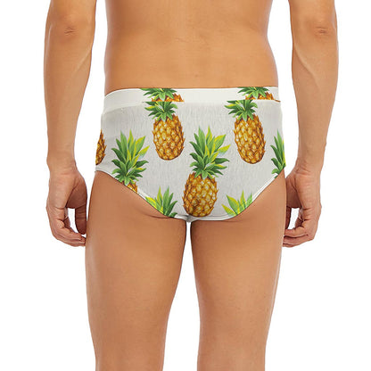 White Pineapple Pattern Print Men's Briefs