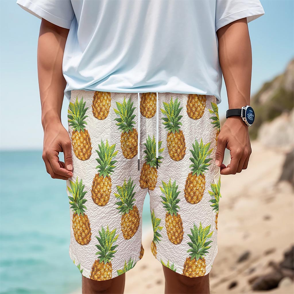 White Pineapple Pattern Print Men's Cargo Shorts