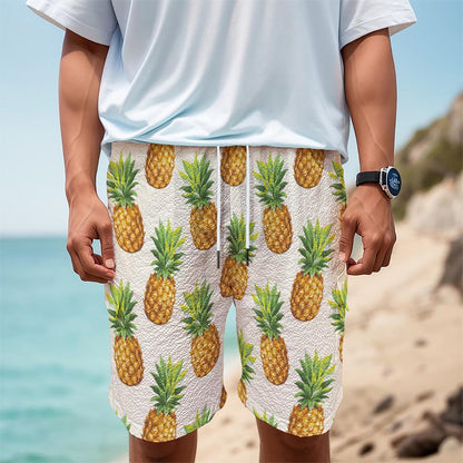 White Pineapple Pattern Print Men's Cargo Shorts