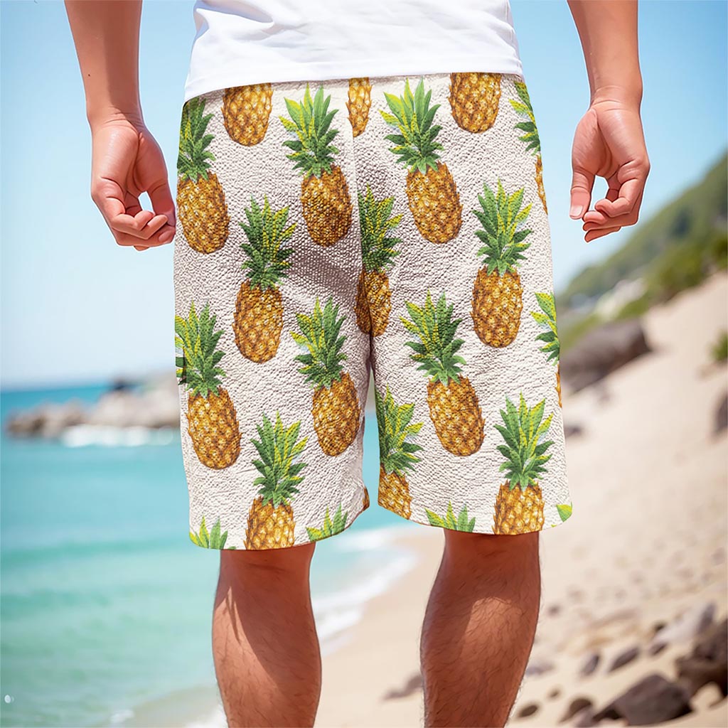 White Pineapple Pattern Print Men's Cargo Shorts