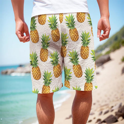 White Pineapple Pattern Print Men's Cargo Shorts