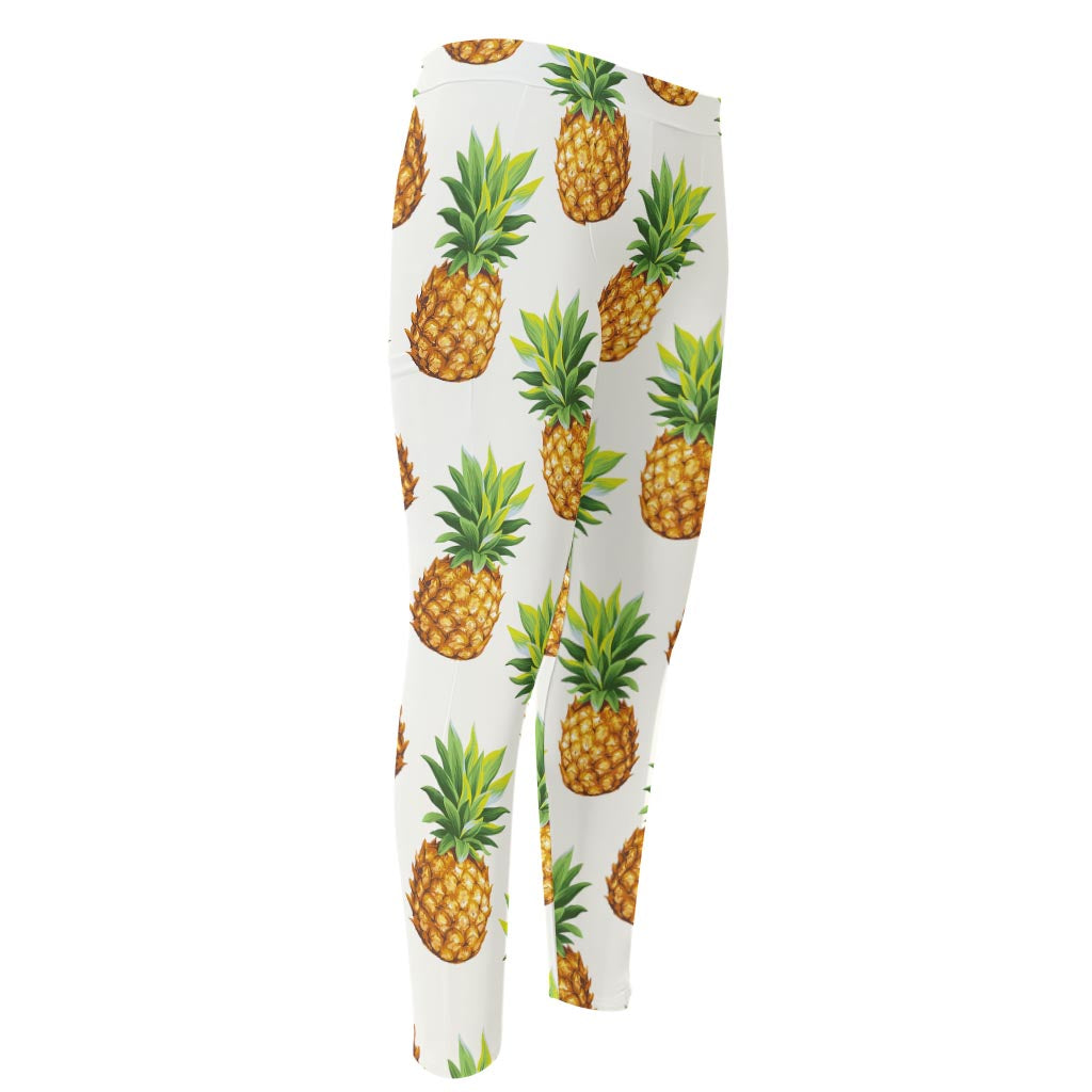 White Pineapple Pattern Print Men's Compression Pants