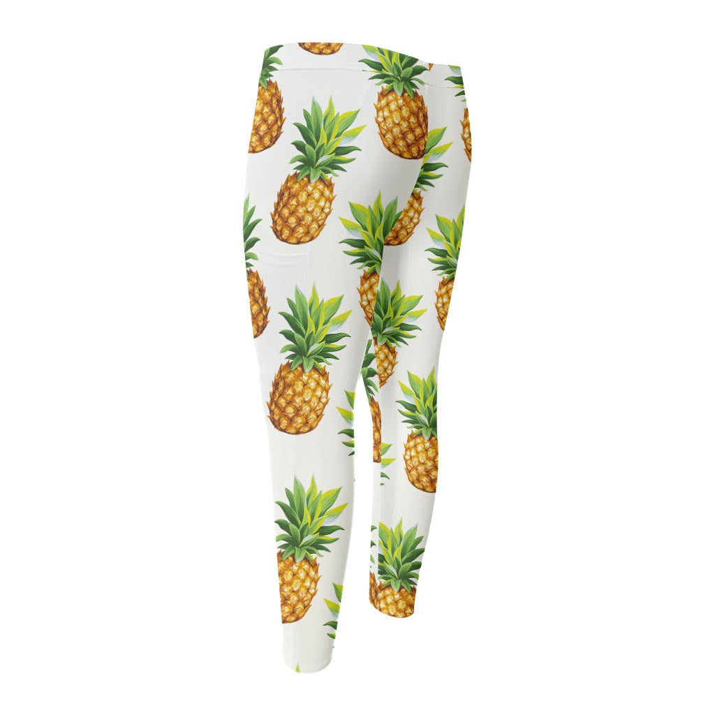 White Pineapple Pattern Print Men's Compression Pants