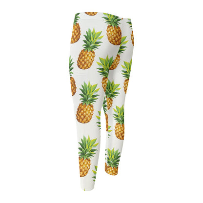 White Pineapple Pattern Print Men's Compression Pants